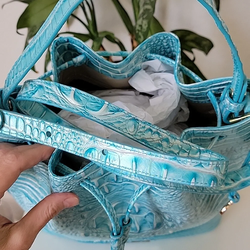 Brahmin Turquoise Croc-Embossed Shoulder Bag - Picture 8 of 14